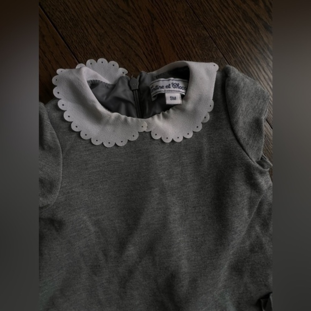 Tartine et chocolat luxury baby 9 months gray collar dress with pockets sale - Picture 3 of 5